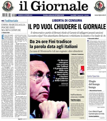 Primera de Il Giornale. Lunes, 9 de noviembre de 2010