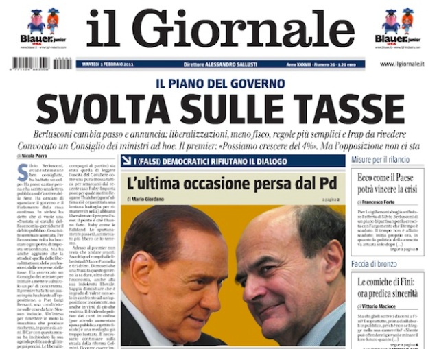 Portada Il giornale, 1 de febrero de 2011 